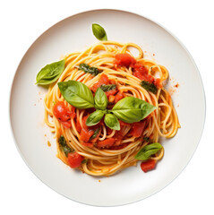 PNG Plate of spaghetti tomato pasta basil.