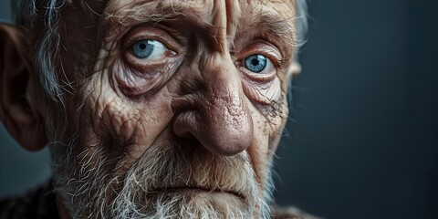 Portrait of a Senior Man with Wrinkles and Gray Beard Expressing Sadness. Concept Portrait Photography, Senior Citizens, Emotions, Sadness, Wrinkles