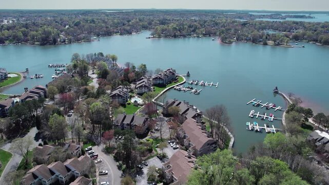 Residential area of Lake Norman from sky over Davidson, North Carolina