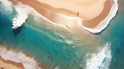 Fototapeta premium Top view of waves on sand beach summer vacation concept from above