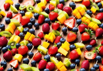 colorful rainbow fruit skewers vibrant healthy snack, kebab, delicious, sweet, tropical, juicy, ripe, appetizing, assorted, mixed, variety, exotic