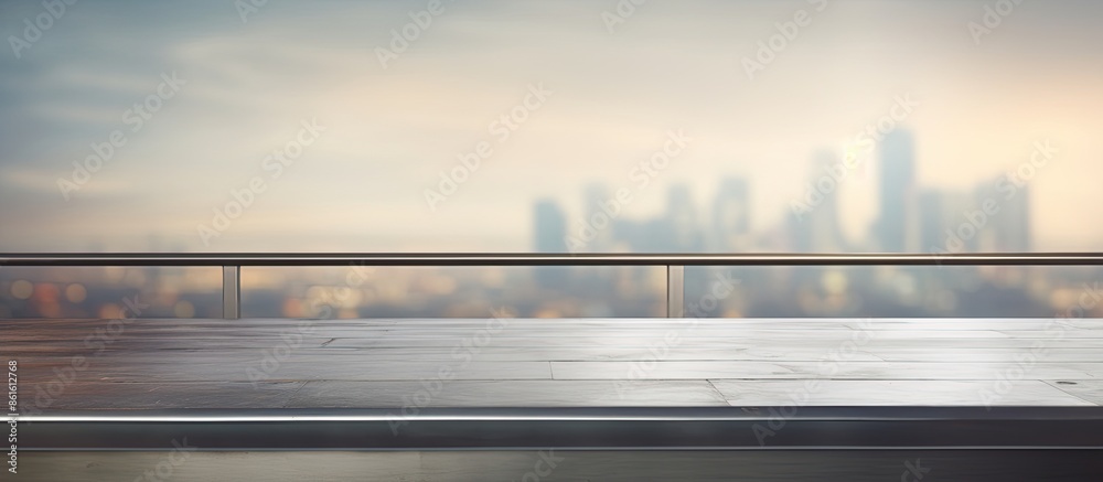 Aufkleber Steel Platform creates an empty desk with a blurred background ideal for showcasing products in a copy space image.