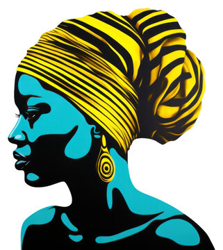 woman profile yellow turban teal skin clip art preview