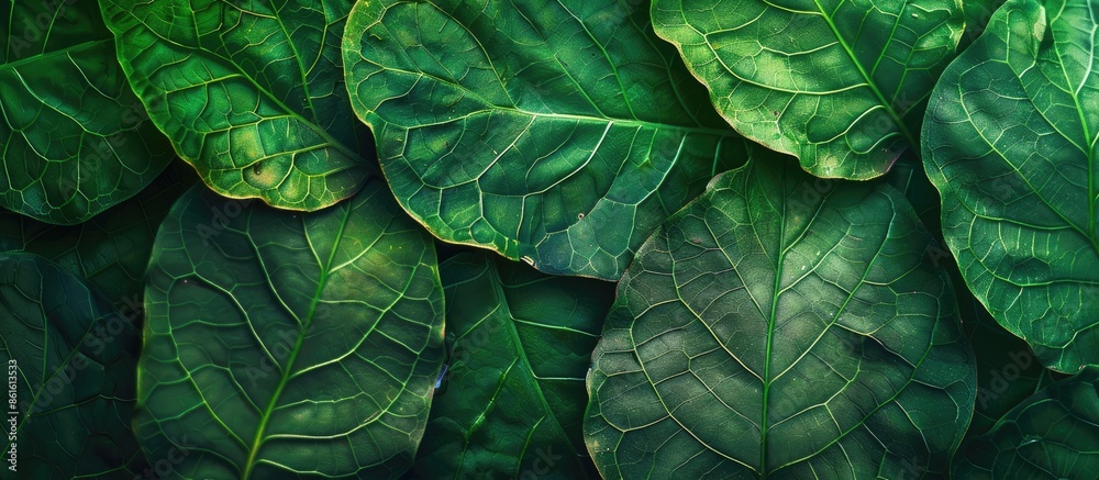 Poster creative close-up green leaf nature backdrop with copy space image made of tree leaves.