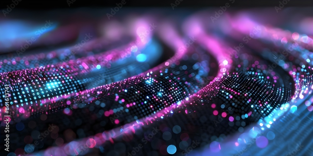 Poster vibrant abstract technology background with pulsing data lines transmitting information rapidly. con
