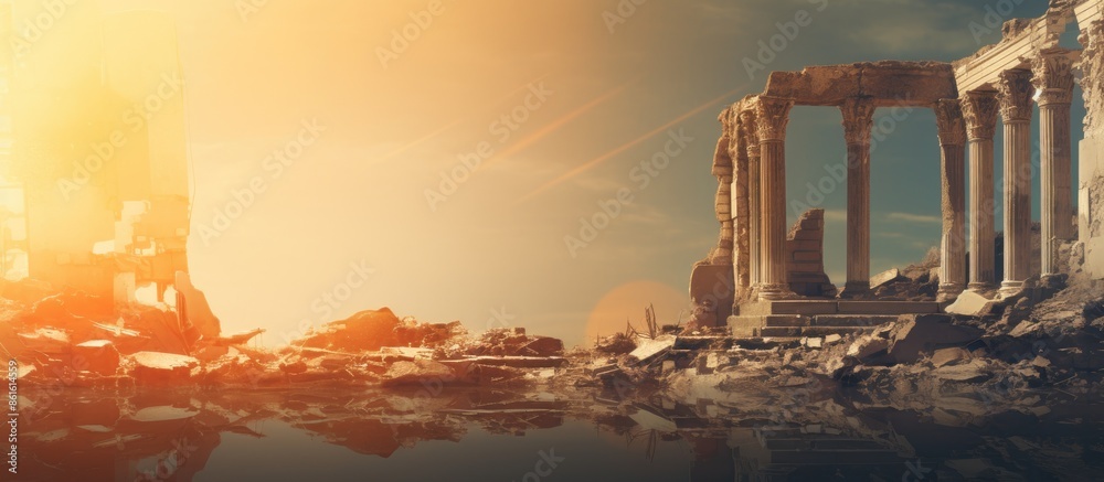 Leinwandbilder background design featuring abstract blur of building ruins with copy space image.