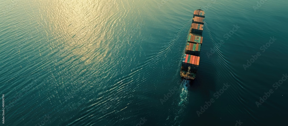 Poster A bird's eye view captures a massive container ship sailing on the open sea, symbolizing the import-export industry with ample copy space image.