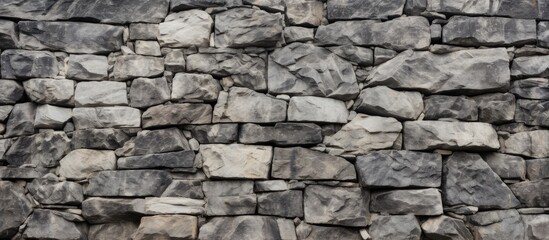 Fototapeta premium Rock wall background with small jagged granite stones in horizontal detail with a copy space image.
