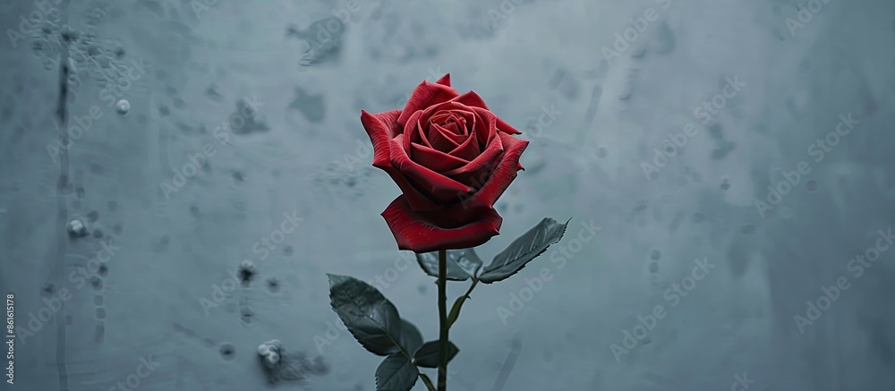 Aufkleber a red rose captured in a close-up shot against a gray backdrop, providing ample copy space in the im