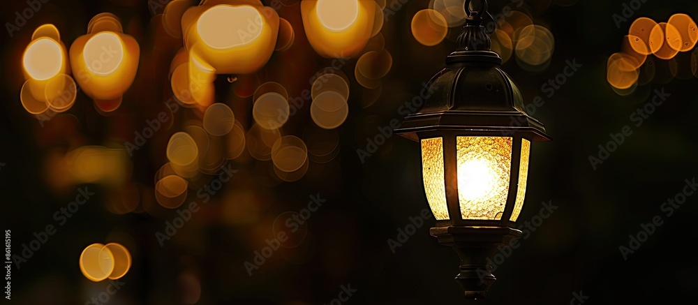 Poster classic lamp and warm white light for architecture and interior or exterior decoration on black back