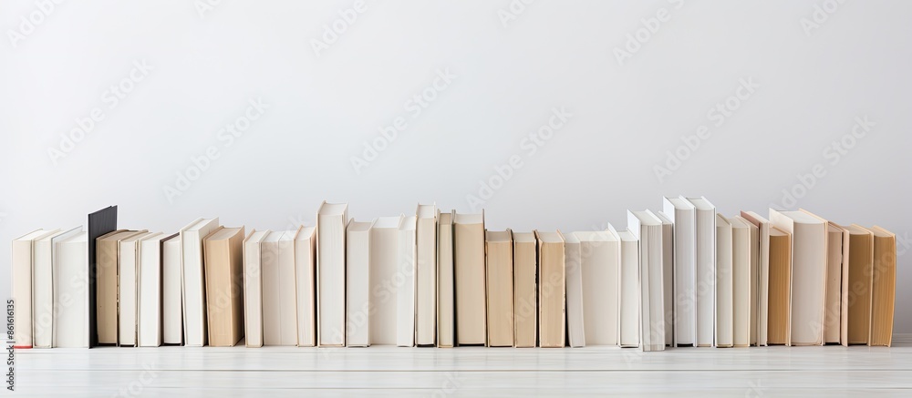 Poster Books arranged neatly with open pages on a blank white surface, suitable for a copy space image.