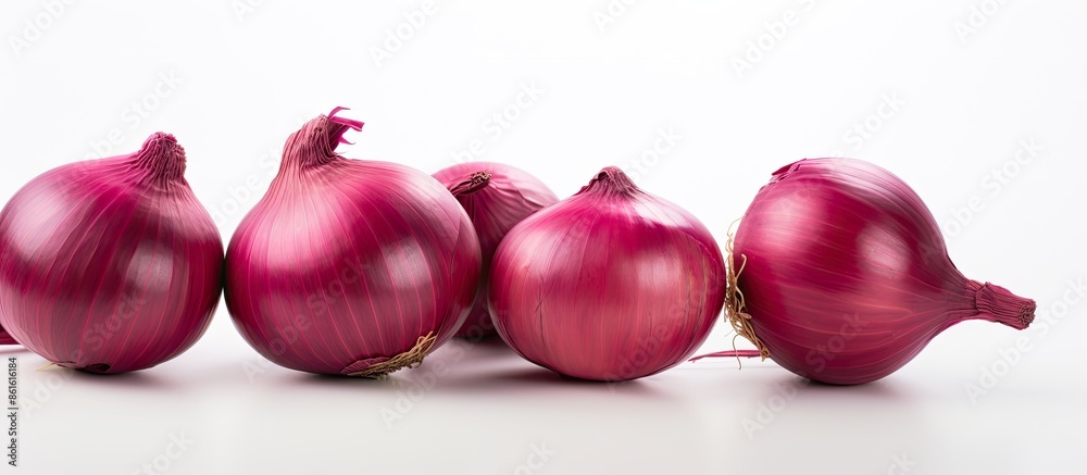 Aufkleber red onions against white background in copy space image.
