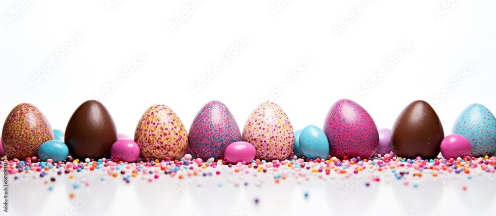 Aufkleber a white background with chocolate eggs and sprinkles provides an attractive setting for an easter-th