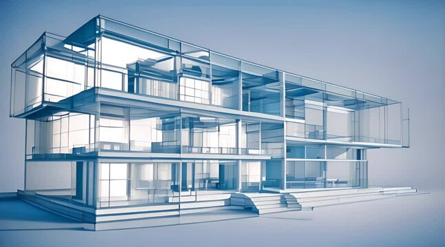 Blueprint Architecture Wireframe. 3D render
