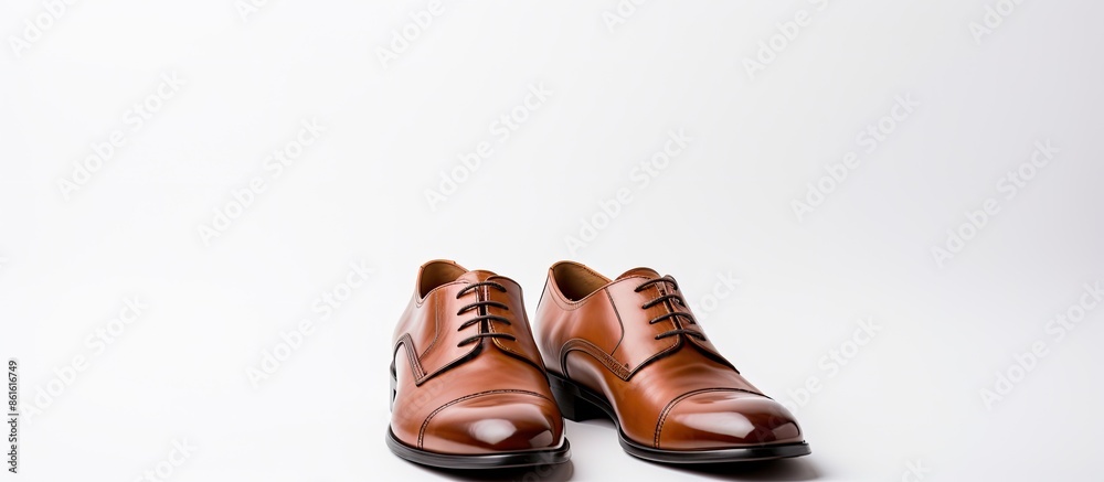 Poster Brown shoes displayed against a blank white backdrop with ample room for additional visual elements; ideal for incorporating a complementary image.