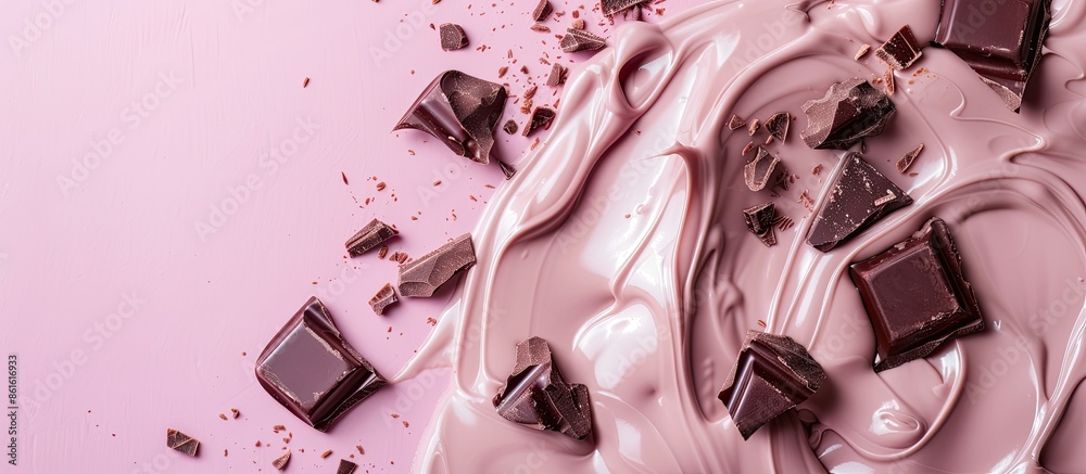 Fototapete chocolate background. dessert pastel background Milk. with copy space image. Place for adding text or design