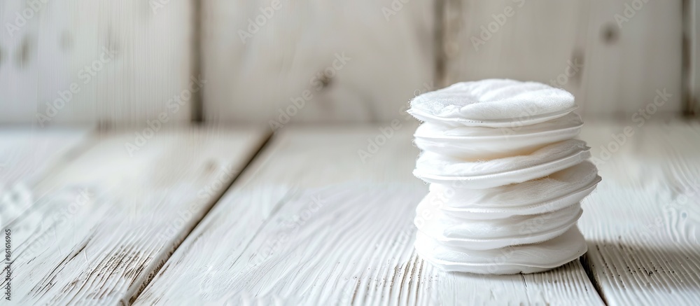 Poster A stack of cotton pads placed on a white wooden surface, providing copy space for adding text to the image.