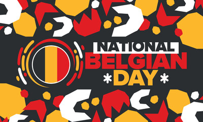 Belgian National Day. Belgium Independence day. Annual holiday in Belgium, celebrated in Jule 21. Patriotic design. Poster, greeting card, banner and background. Vector illustration