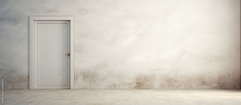 Poster An isolated door set in a blank wall with space for adding images, providing a simple yet intriguing composition for design. with copy space image. Place for adding text or design