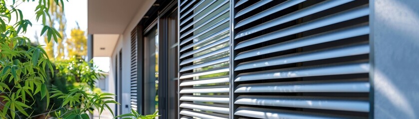 Modern metal fence with shutters blinds