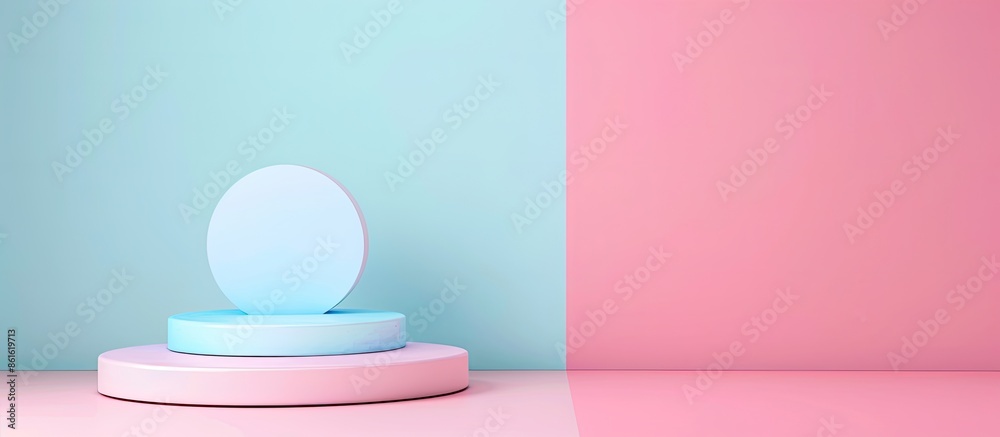 Leinwandbilder front view podium display on pink and blue background with copy space image.