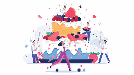 People Cook Festive Cake with Cream and Berries Landing