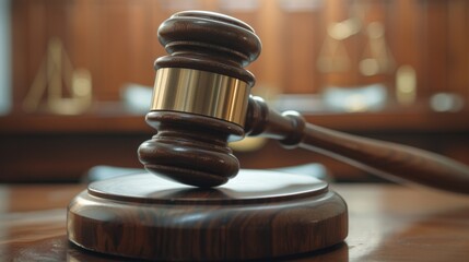 Gavel Hitting Sound Block Symbolizing Justice for Legal and Judicial Concepts