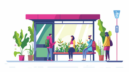 People Going by Metro Waiting on Bus Stop Gardening 