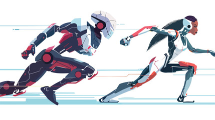 Thrilling Robot And Human Race Competition Futuristic
