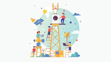People on Meteorological Station Concept. Tiny Male 