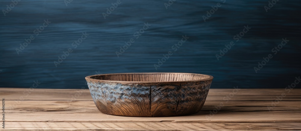 Poster rustic wooden surface showcasing a japanese handmade ceramic bowl with unique ceramic texture and co