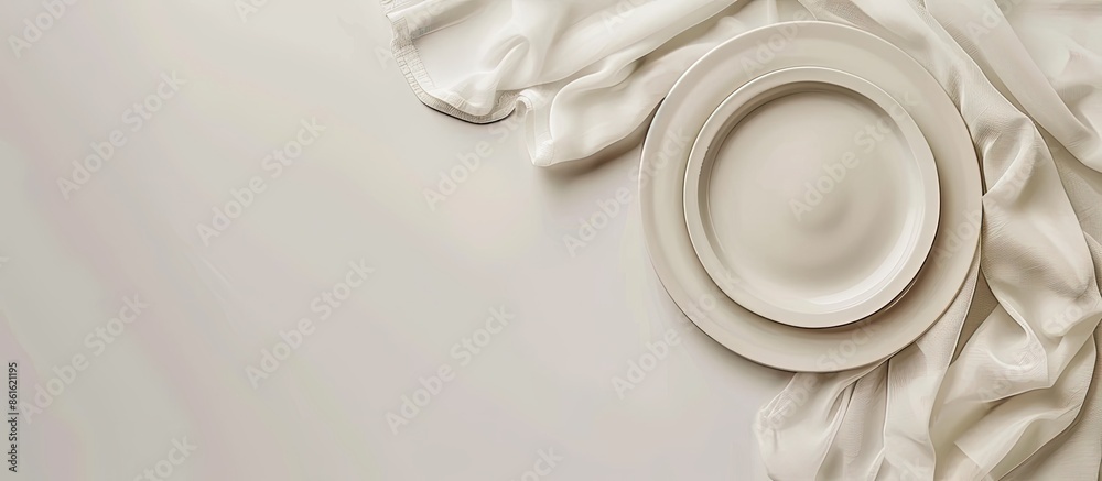 Poster White table indoors with an empty plate, napkin, and copy space image available.