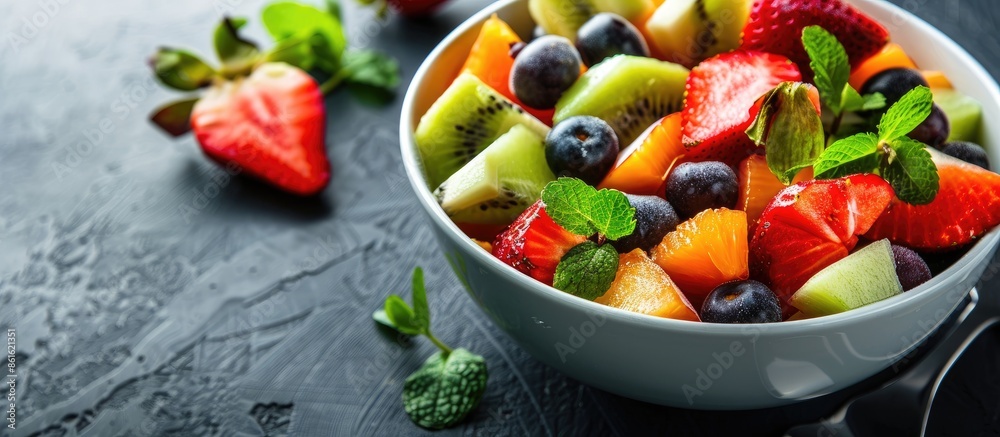 Leinwandbilder fresh fruit salad in the bowl. copy space image. place for adding text or design