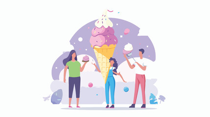 People with Icecream Landing Page Template. Tiny Female