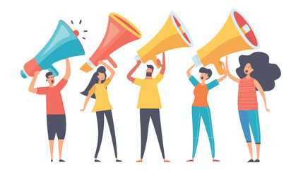 People with Megaphone Advertising Concept Banner. 