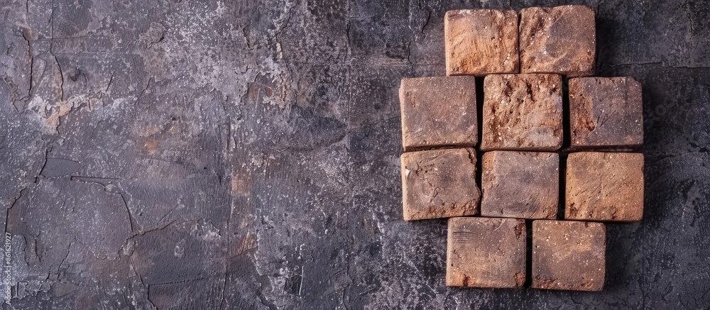 Aufkleber Brown square block of bricks on gray background background style. with copy space image. Place for adding text or design