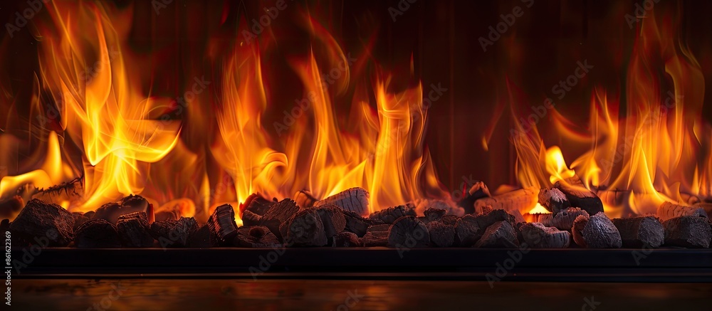 Leinwandbilder burning fire in the fireplace. with copy space image. place for adding text or design