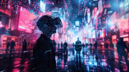 A virtual reality entertainment hub where people can experience 6Gpowered immersive gaming and events blurring the lines between the physical and digital worlds.