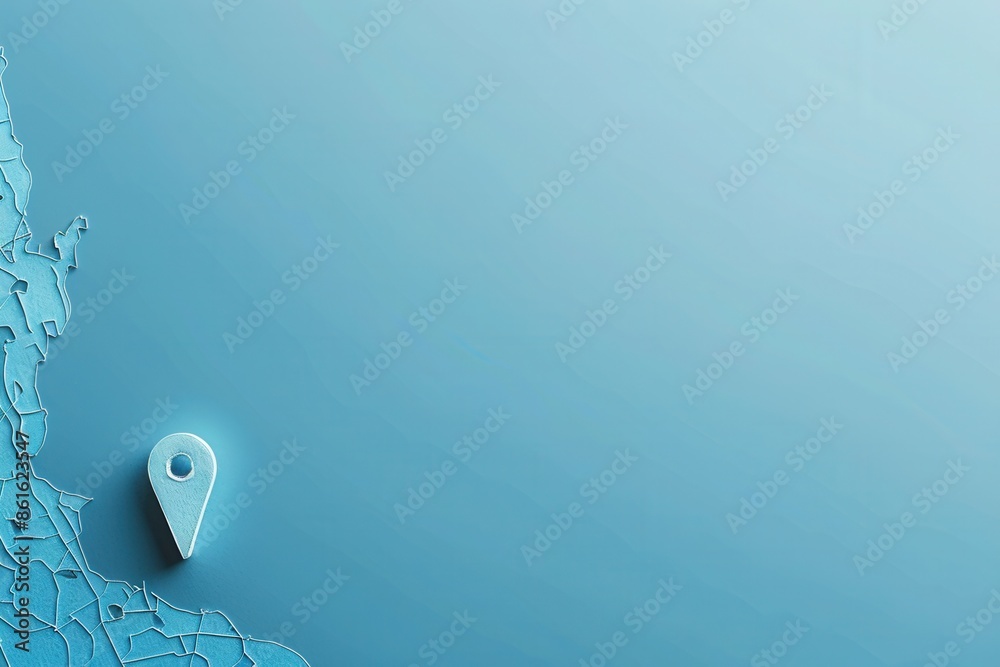 Aufkleber A clean, minimalist image featuring a white location pin on a blue map background, perfect for navigation apps and travel services. Generative AI
