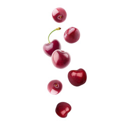 Cherries Flying Isolated on transparent  Background