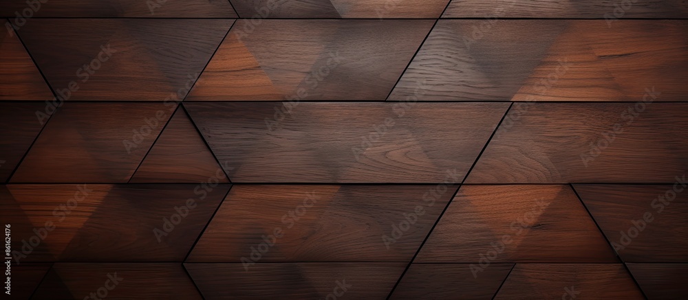 Poster high quality photo showcasing a detailed triangular surface design on a dark wood natural texture wi