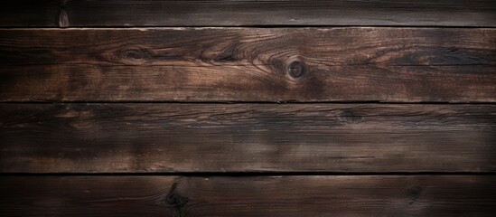 Obraz premium Top view of a stylish dark wood background with a distressed finish and copy space image for your creations or writing.