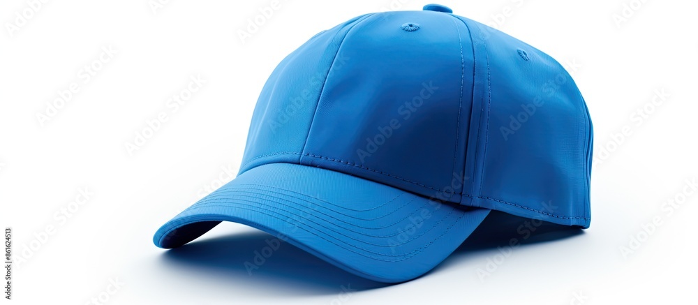 Poster blue baseball cap templates on white background with copy space image.