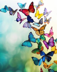 Colorful Butterflies. A Beautiful Display of Bright Blue Butterflies on a Calm White Background