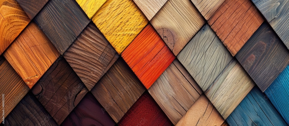 Poster inspiration for interior design using wood color samples with a blank space for images.