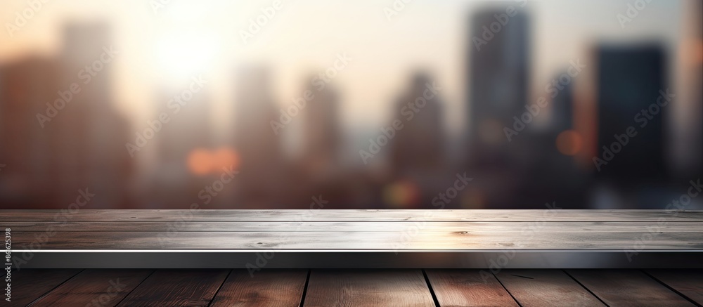 Aufkleber Steel Platform creates an empty desk with a blurred background ideal for showcasing products in a copy space image.