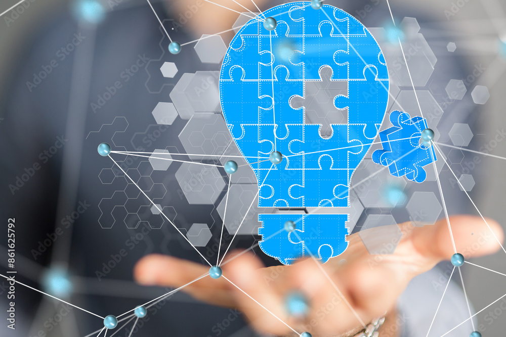 Poster Neural network 3D illustration. Big data and cybersecurity