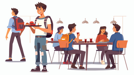 Student Boy Character Holding Tray Of Lunch Eagerly 