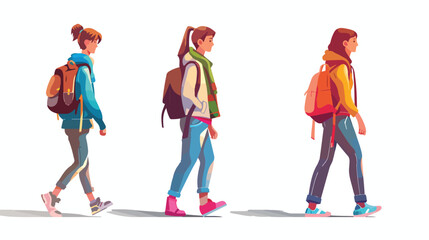 Student Teenager Female Character With Backpack Walk
