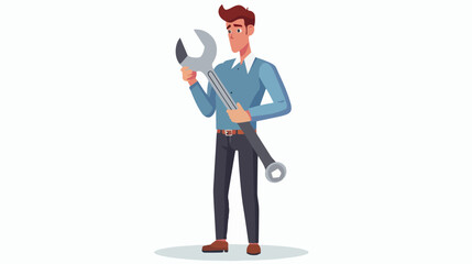 Successful Businessman Character Holding Wrench.